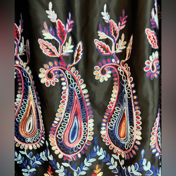 Nicole Miller Black Embroidered Boho Paisley Midi Dress Size 10 - Picture 11 of 12